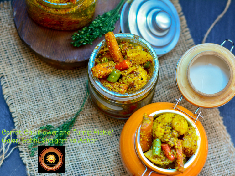 Carrot, Cauliflower & Turnip Pickle/ Gajar, Gobhi & Shalgam ka Achar
