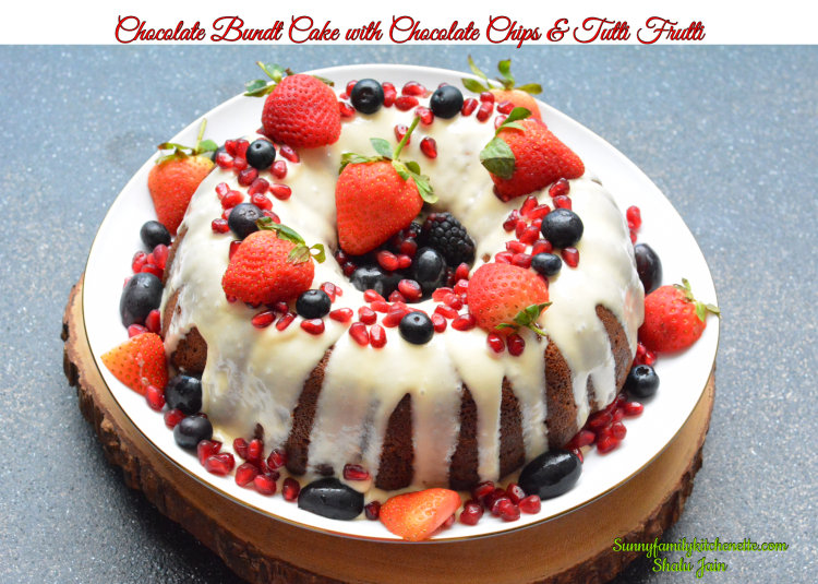 Chocolate Bundt Cake with Chocolate Chips and Tutti Frutti