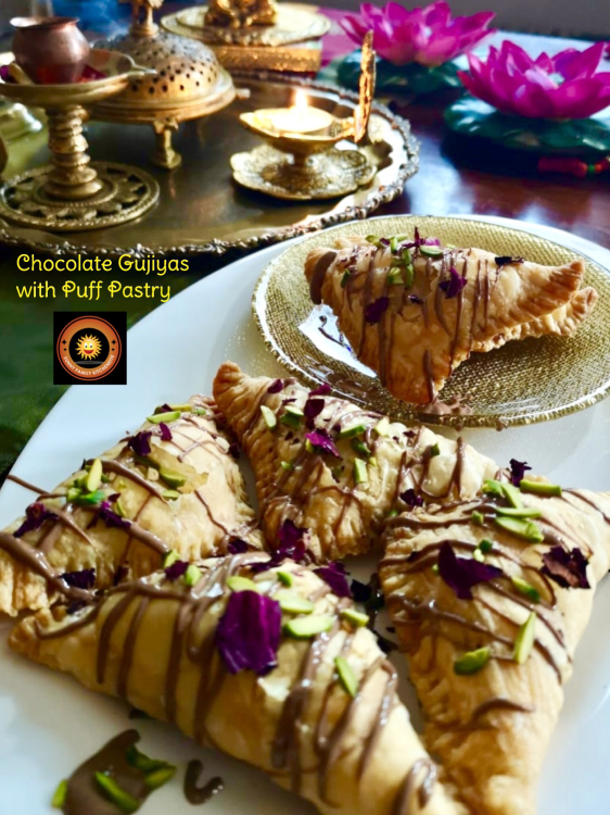 Chocolate Gujiyas with Puff Pastry 