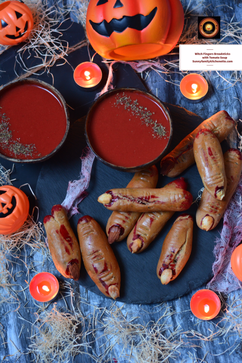Witch Fingers Breadsticks with Bloody Tomato Soup